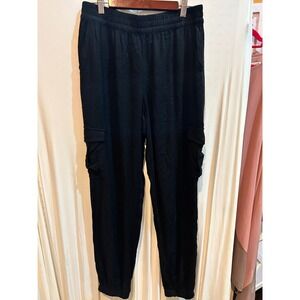 Black Cargo‎ Pants Be Cool Womens Large Elastic Waist Utility Trousers